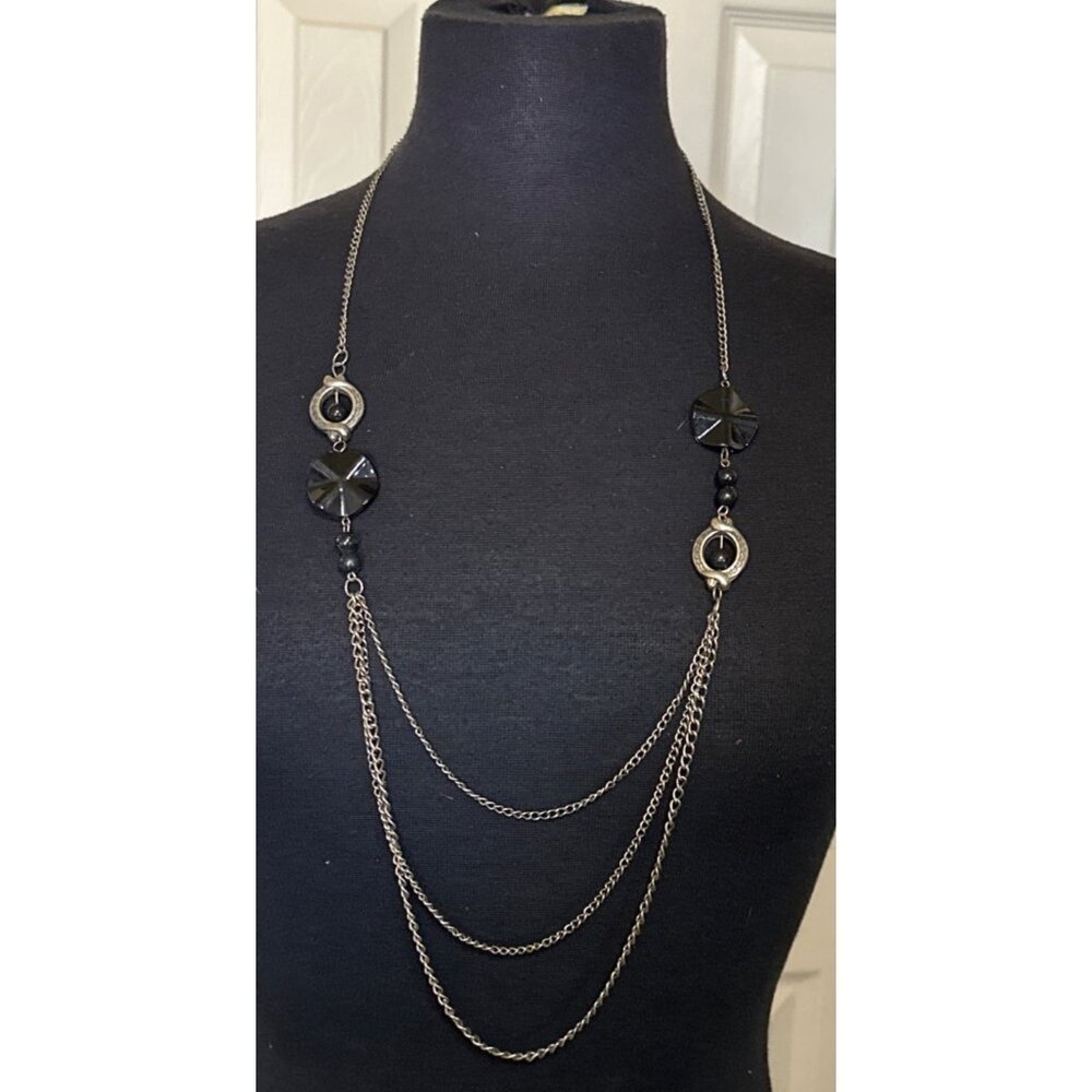 Unbranded Long Silver & Black Fashion Jewelry Chain Necklace 18.25" Height